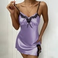thumbnail image 2 of WREESH Womens Lingerie Satin Dress Silk Pajamas Fashion Sling Soild Lingerie Lace Bow Satin Nightdress Purple, 2 of 8
