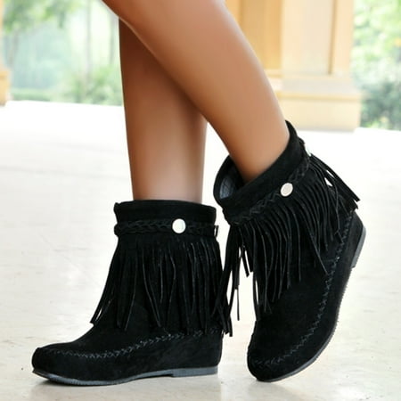 

Midewhik Suede Women s Color Tassel Solid Boots Boots Fashion Flat Slip-On Fashion Retro women s boots