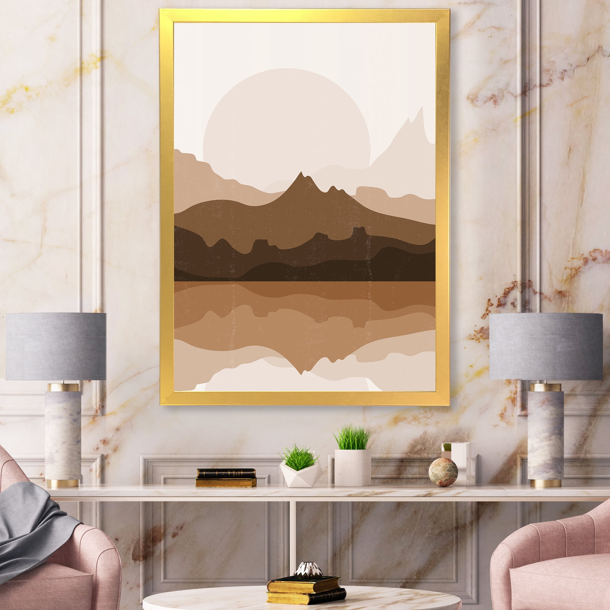 Designart 'Minimalist Brown Terracotta Landscape' Modern Framed Art Print