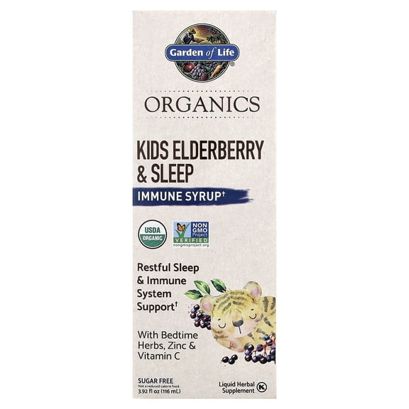 Garden of Life Organics, Kids Elderberry & Sleep, Immune Syrup with Bedtime Herbs, Zinc & Vitamin C, 3.92 fl oz (116 ml)