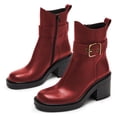 thumbnail image 4 of YDN Women's Square Close Toe Ankle Boots Side Zippers Buckle Strap Chunky Mid Heels Combat Boots Daily Dress Shoes Size 7 Red, 4 of 4