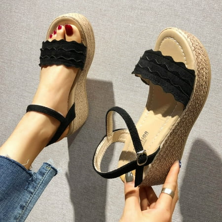 

HIBRO Women Wedge Sandals Block Heel Shiny Rhinestone Shoes Open Toe Prom Block Heel Sandals