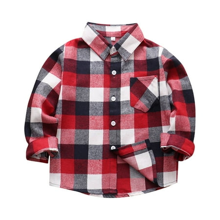 

QWERTYU Infant Baby Toddler Kids Boy Long Sleeve Pockets Outerwear High Neck Button Up Cotton Shirts Fall Winter Plaid Jackets