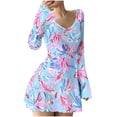 thumbnail image 2 of BLTIBY Spring Sweater Dresses for Women Ribbed Knit Long Sleeve Mini Dress Casual Bodycon A-Line V Neck Printed Short Dresses Sky Blue L, 2 of 5