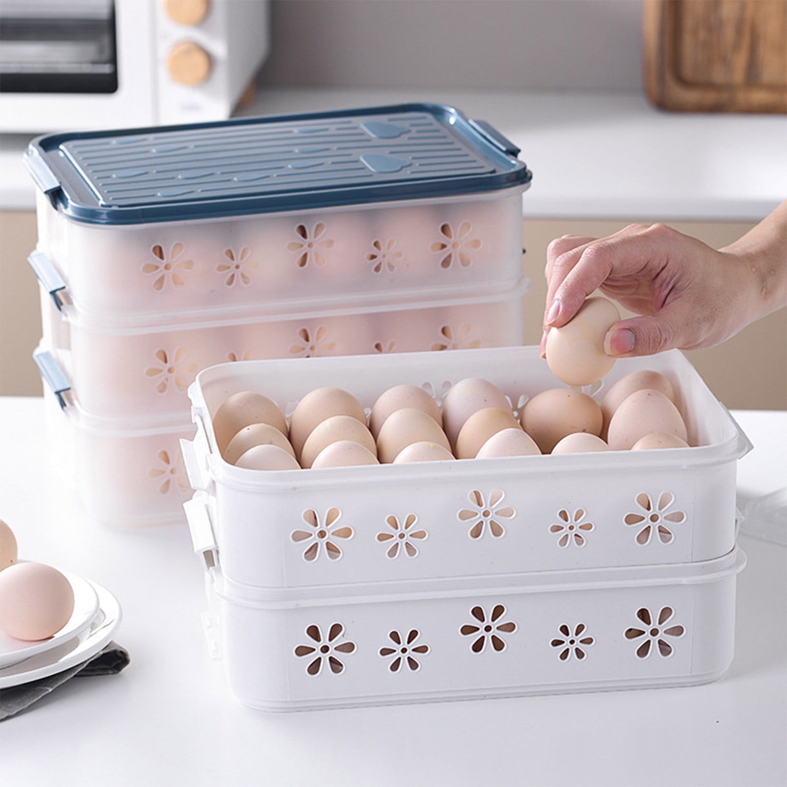 24/48 Grid Egg Container for Refrigerator Stackable Egg Storage Tray Organizer
