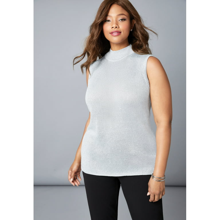 Jessica London Women's Plus Size Fine Gauge Mockneck Sweater Sleeveless  Mock Turtleneck