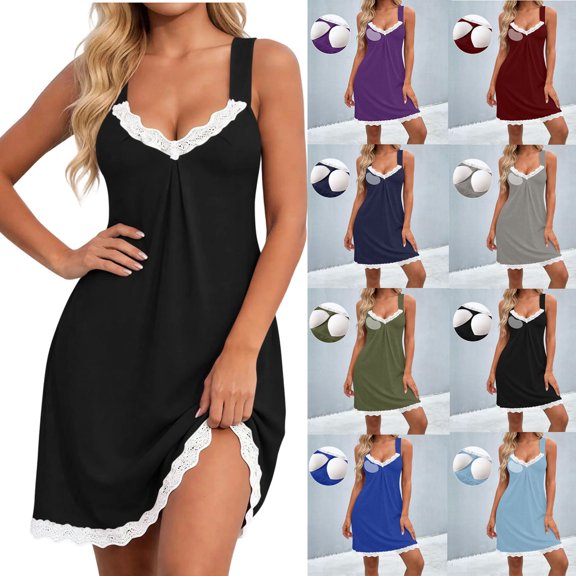 Dvprdro Lace Built In Bra Criss Criss Dress for Women V Neck Sleeveless Loose Mini Solid Color Summer