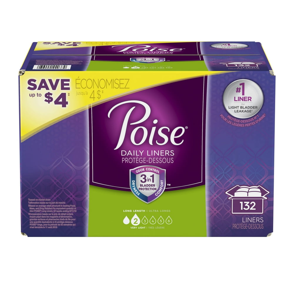 Poise Incontinence Panty Liners, Very Light Absorbency, Long, 132 Count