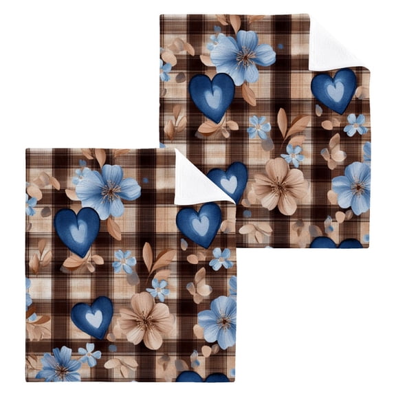 BZSMCE Towel Cotton Face Towel Soft Hand Towels Fashion Blue Heart Floral Harmony Pattern