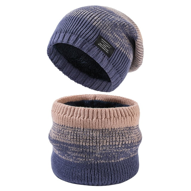 Fgnfyis Men Gradient Knit Hat and Neck Warmer Set Thermal Lined Windproof Cold Weather Two Piece Pink