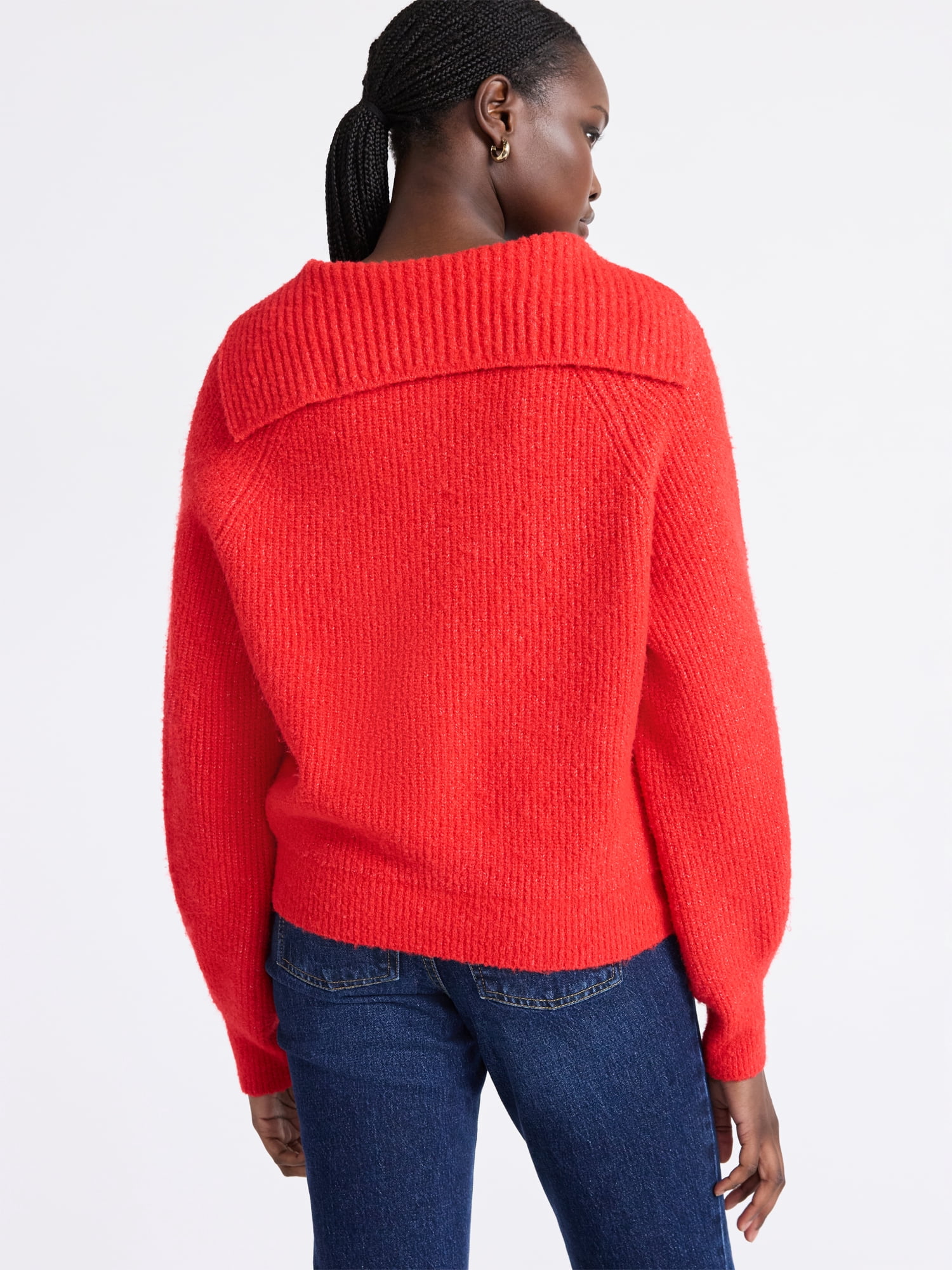 Free Assembly Women's V-Collar Sweater with Long Sleeves, Midweight, Sizes, XS-XXL