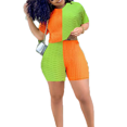 thumbnail image 1 of Akmipoem 2 Piece Tracksuit Outfits Woman Color Block Short Sleeve Biker Shorts Sets Orange Green M, 1 of 5