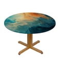 thumbnail image 3 of PIKWEEK Full Width Single-Sided Printing Gold and Blue Abstract Art Round Tablecloth White, 3 of 8