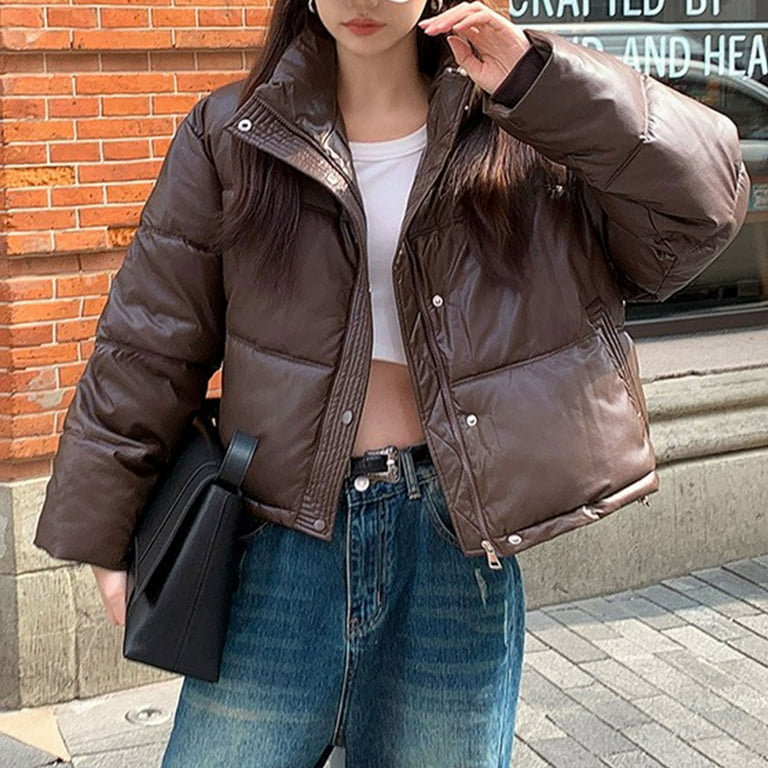 Dxzfnsa Cropped Puffer Jackets for Women Womens Warm Zip Up Padded