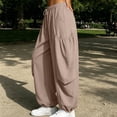 thumbnail image 6 of HomeDM Women's Pants with Pockets Drawstring Bottom Comfy Wide Leg Yoga Pants Khaki Baggy Lounge Trousers Size L, 6 of 9