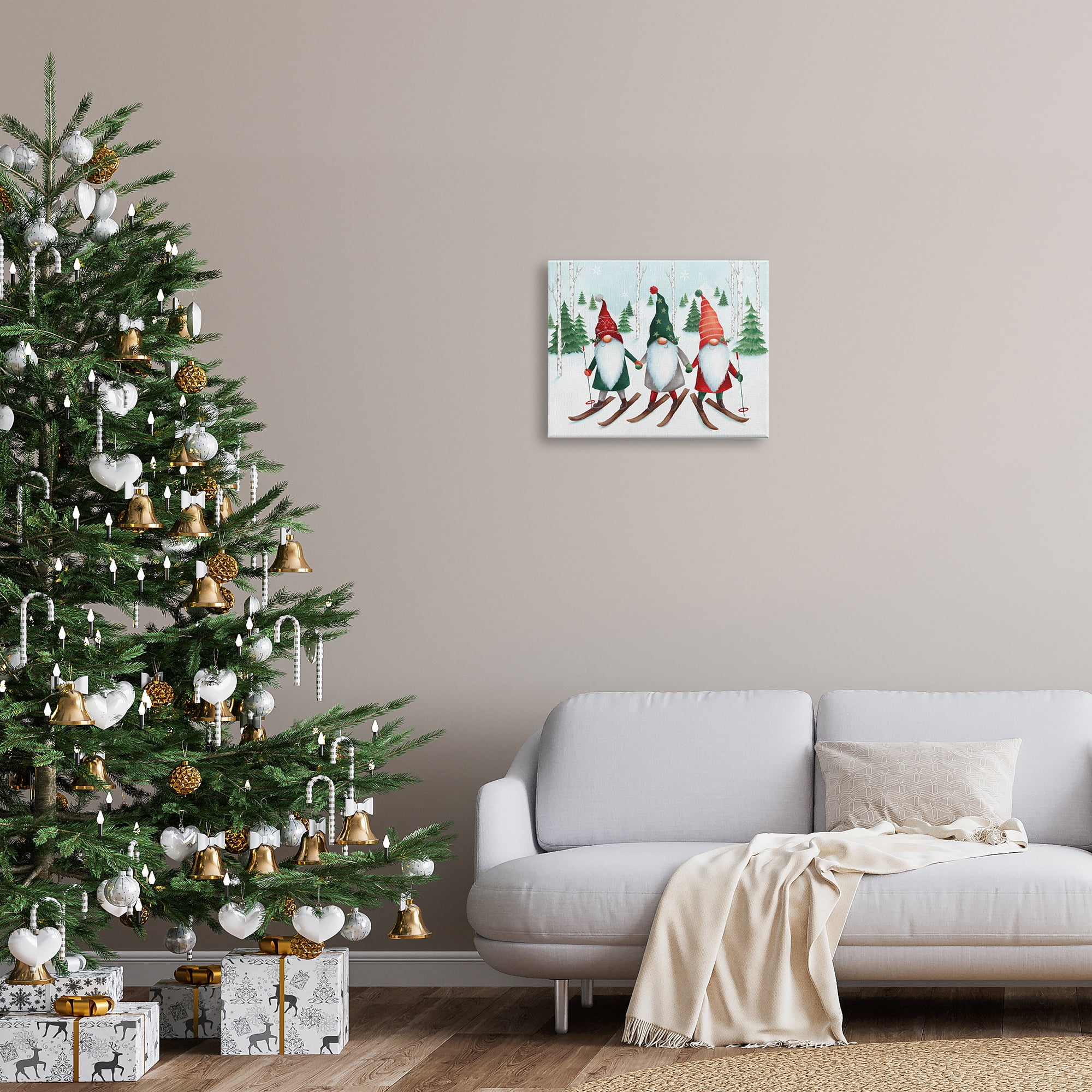 Stupell Industries Gnome Trio Skiing Holiday Painting Gallery Wrapped Canvas Art Print Wall Art, 20 x 16