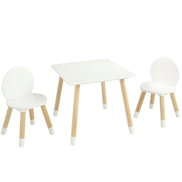 KFFKFF Kids Table with 2 Chairs Set for Toddlers, Boys, Girls, 3 Piece Kiddy Table and Chairs Set Includes One Desk and Two Seats, White