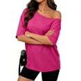 thumbnail image 4 of Short Sleeve Tops for Women, Womens Off the Shoulder Tops, Oversized Summer Spring T-Shirts 2026, 4 of 6
