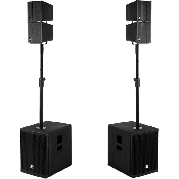 PRORECK Stage 1260 8000W P.M.P.O Stereo/Mono PA Speaker System, 4 Line Array Speakers, Dual 12'' Subwoofer with 4 DSP Presets, TWS Bluetooth