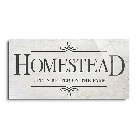 Homestead Life Better On Farm White Crinkle 24 x 12 Glass Wall Hanging Sign