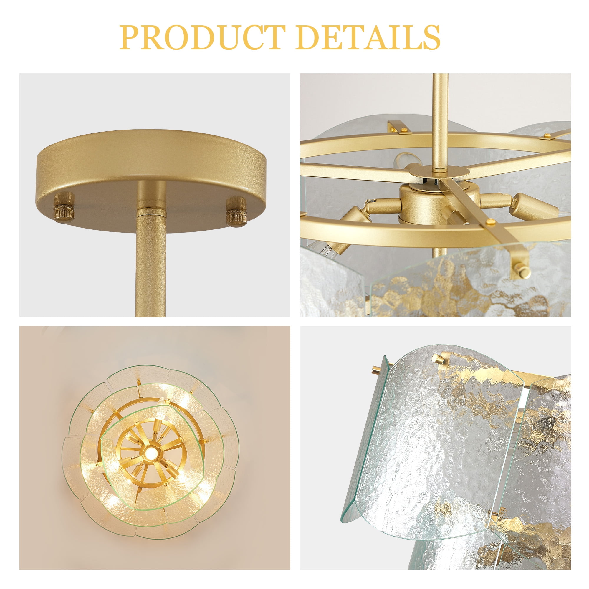 LovingAHome 3-Layer Gold Crystal Chandeliers Glass Chandelier 8-Light Modern Ceiling Light Fixtures for Living Room Bedroom Dining Foyer