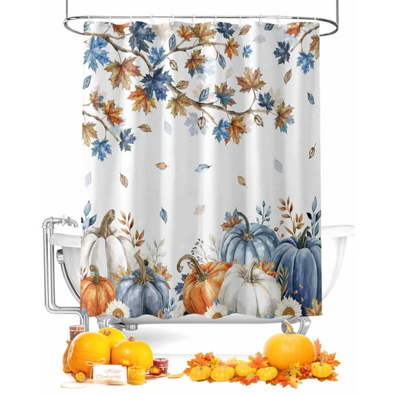 Thanksgiving Fall Watercolor Blue Watercolor Pumpkin Shower Curtain Set ，Waterproof Fabric Shower Curtains Shower Curtains for Bathroom,Bathroom Decor 36"x78"