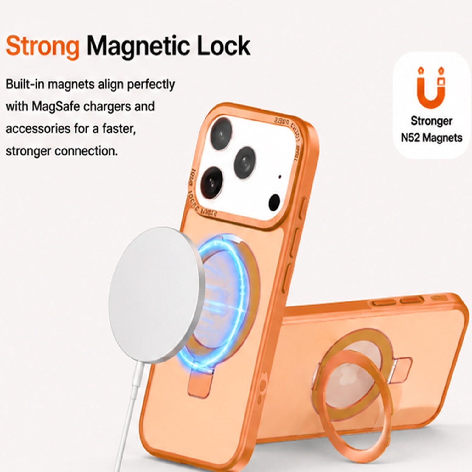 Rugged Carbon Fiber Protective Case with Ring Holder for iPhone 17 Pro Max - Orange