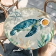 thumbnail image 2 of Sea Turtle Coastal Round Tablecloth, Fitted Table Cover with Elastic for 36"-44" Round Tables, Vintage Nautical Ocean Starfish Compass Table Cloth Outdoor Indoor Dinning Party Waterproof Tablecloths, 2 of 7