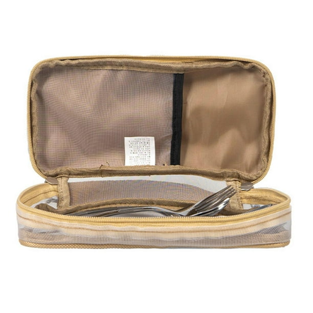 Utensilios de camping con bolsa, porta cubiertos, tenedores, vajilla ligera y versátil Caqui
