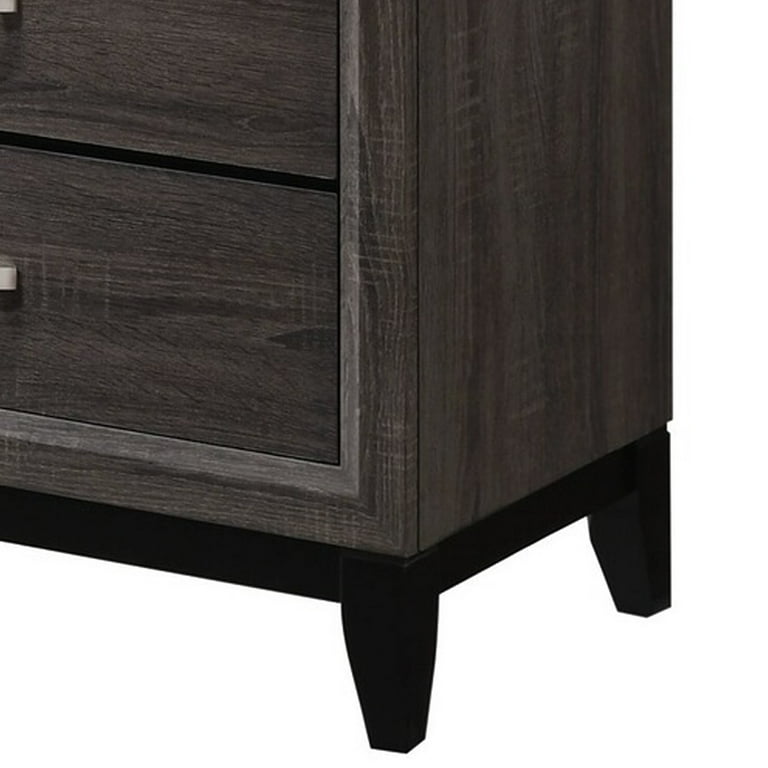 Benjara 50 Inch Classic 5 Drawer Tall Dresser Chest with Metal Handles, Oak Gray