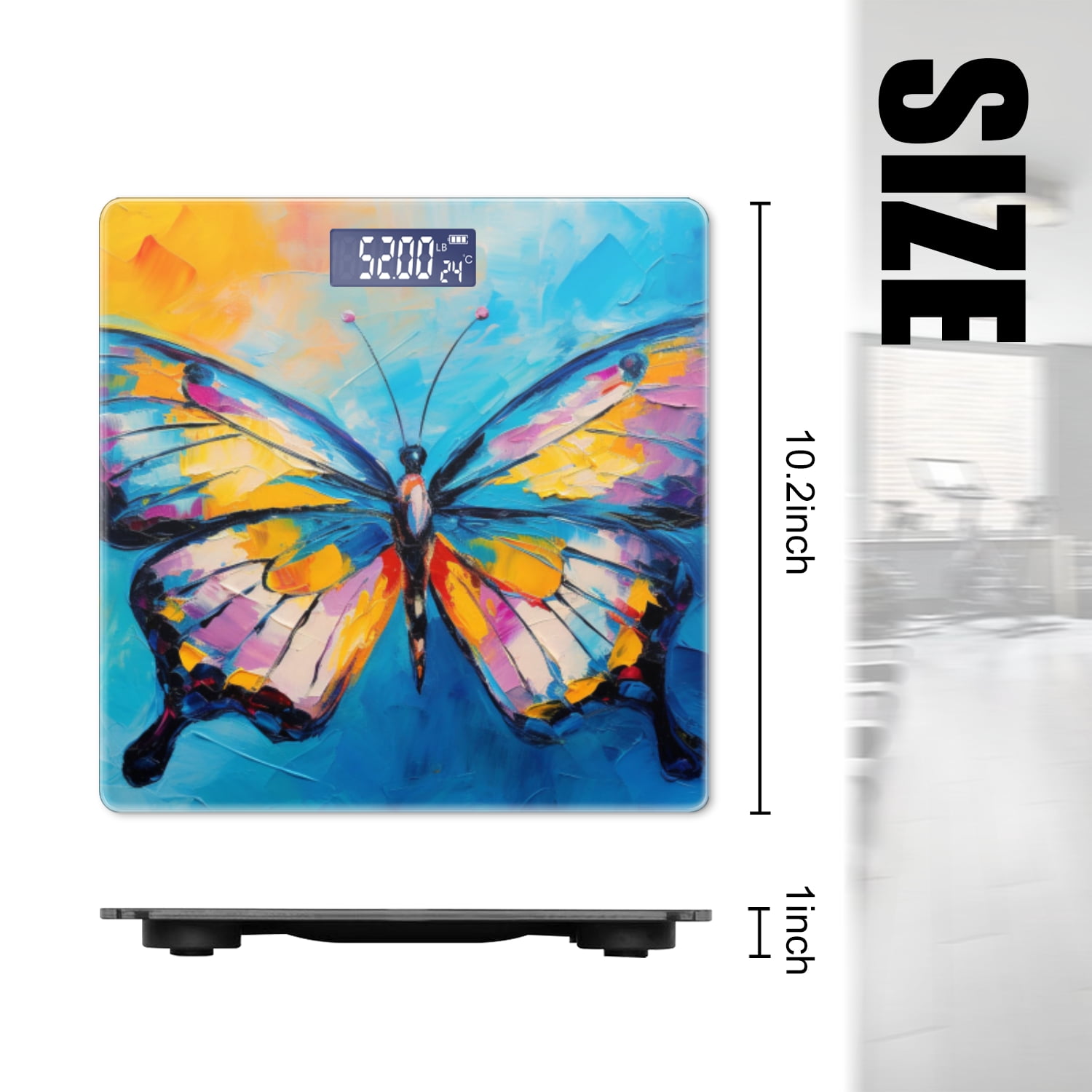 High Precision Body Weight Scale Smart Bathroom Scales with Large LCD Display(400lbs),Decorative for Bedroom-Beautiful Colorful Butterfly On Blue And Yellow Background