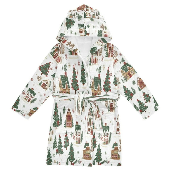 FORMRS Niños Bathrobe Unisex Hooded Robe Soft Plush Pajamas Sleepwear, Size 2-3T, Brown Christmas House