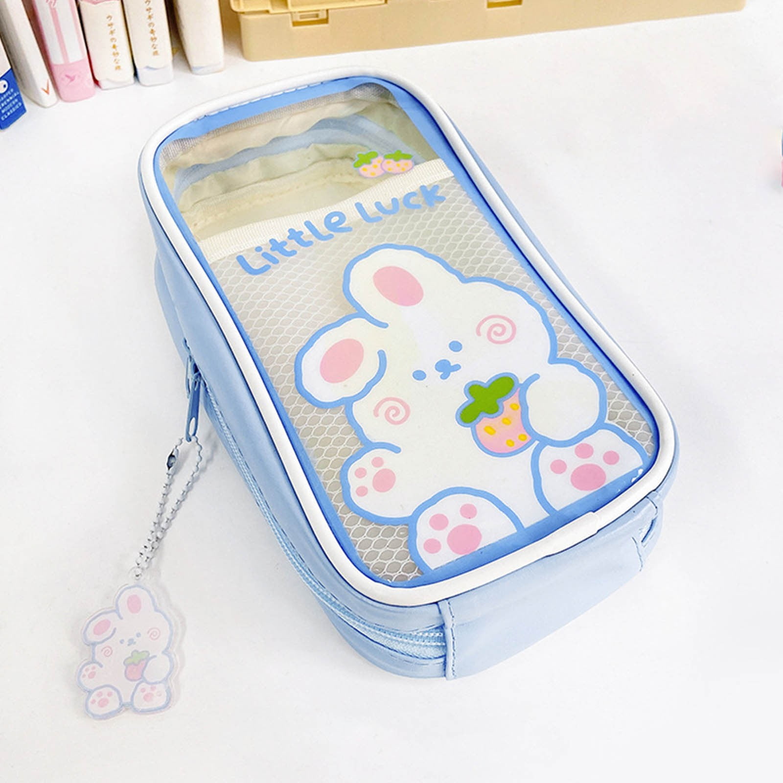 Cute Cartoon Pencil Case for Kids, Big Capacity Canvas Kawaii Pencil Pouch  with Zipper, Waterproof & Durable Compartment Large Storage Pencil Bag for