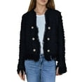 thumbnail image 3 of Shadoumai Womens Long Sleeve Open Front Cropped Fringe Trim Jacket Work Office Casual Blazer Fashion Fuzzy Coat Jacket, 3 of 6