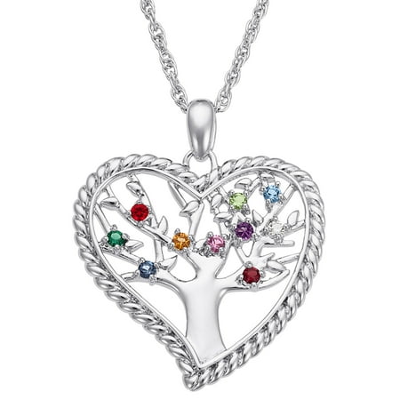 Gold Any Nameplate Necklace Pendant - Personalized Women's Silvertone or Goldtone Family Heart Birthstone Tree Pendant, 20