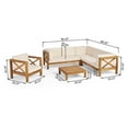 thumbnail image 7 of Timothy Outdoor 6-Seater Acacia Wood Sectional Sofa and Club Chair Set, Teak Finish, Beige, 7 of 7