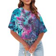 thumbnail image 3 of Posijego T-Shirts Teinture sur Nœuds Graphiques pour Femmes Été Décontracté Col Rond Manches Courtes Crop Tops, 3 of 6