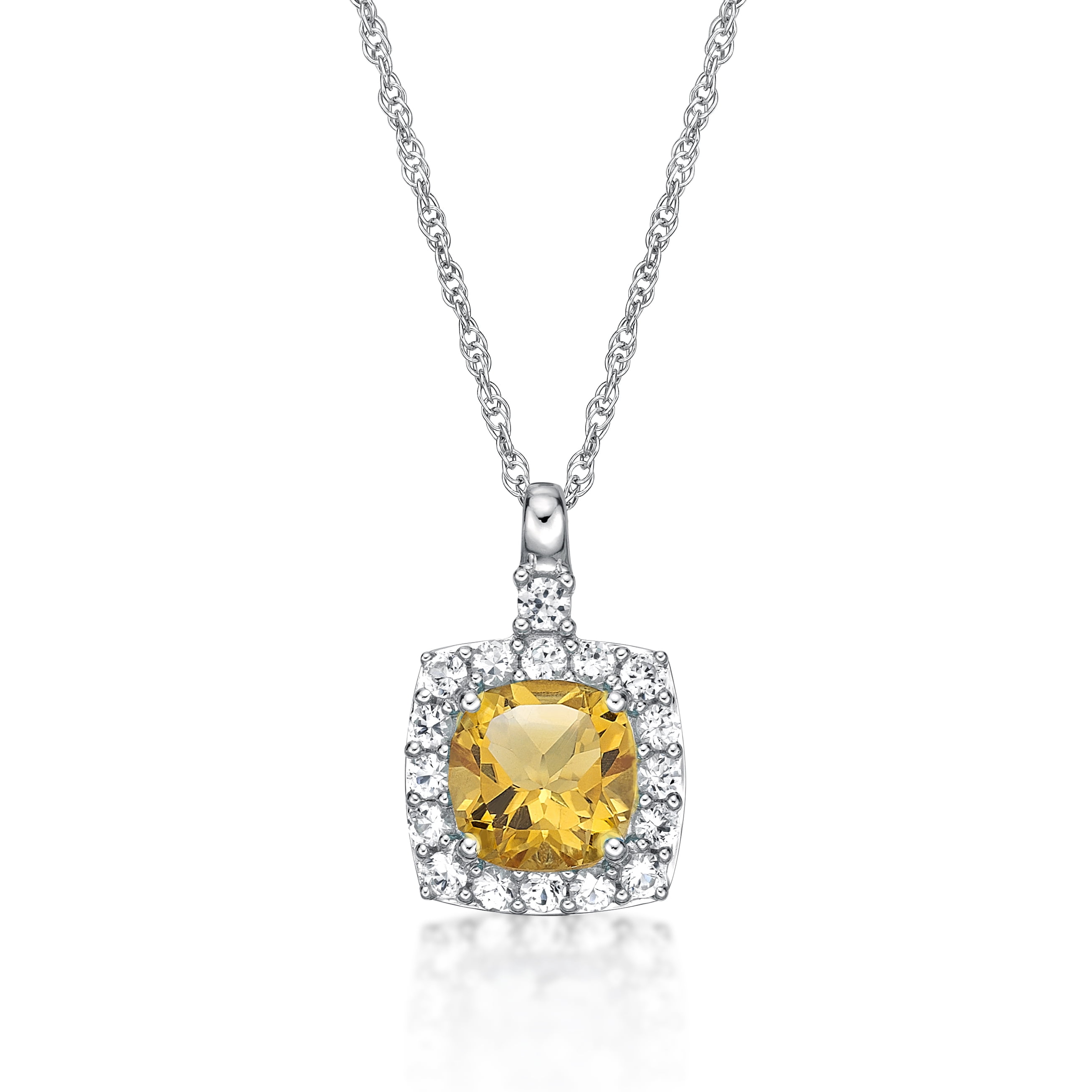 Jay Heart Designs 925 Sterling Silver Citrine and Created White Sapphire Pendant with 18" Chain