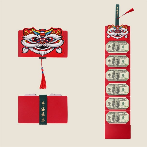 Fiudx Sobre Rojo con Elegante Borla, Gran Capacidad con 6 Ranuras para Tarjetas, Exquisitos Motivos de Bendición, Ideal para Regalos de Primavera, Bodas y Cumpleaños. Tamaño: 17,5 X 9,5 Cm.