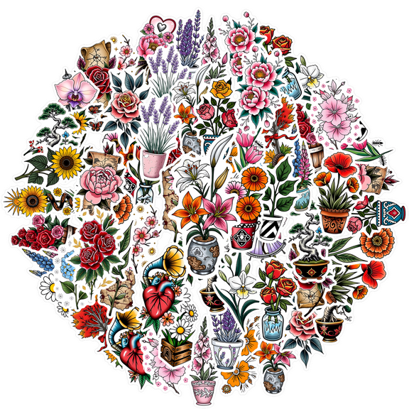 35pcs-50pcs Beautiful Flower Stickers Nature DIY Stickers Botanical Art for Suitcases Laptops
