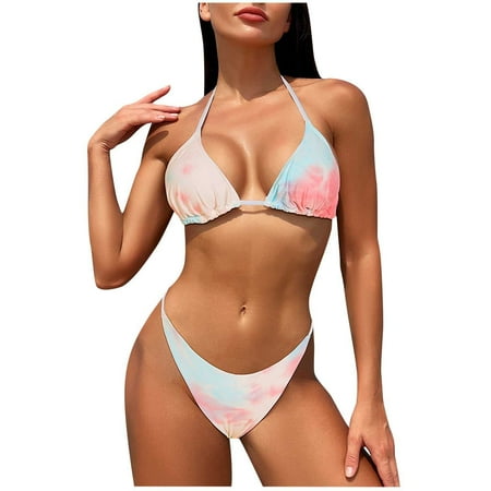 Elainilye Fashion Women s Bikini Swimsuit Triangle Top Side Tie Bottom Bikini Swimwear Bathing Suit Pink