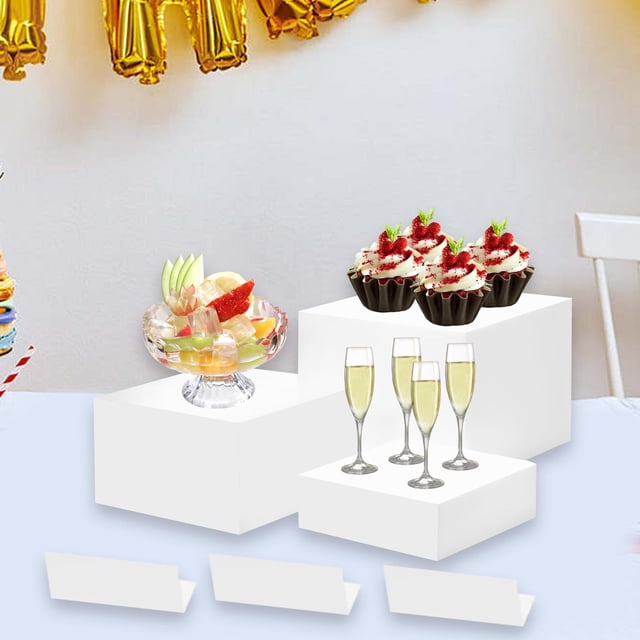 3x Elevador de Buffet, Elevador de Nido con Exhibición de Cubos Acrílico, Elevador de Alimentos y Señalizaciones para Mesa de Buffet Apilable para Fie L