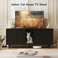thumbnail image 3 of 59 Inches Cat Litter Box Enclosure for 2 Cats, Hidden Litter Boxes Furniture with Cat Scratch Pad, Large Indoor Pet House with Double Room, Wooden TV Stand Side Table, Black, 3 of 9