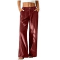 thumbnail image 2 of Bzdzmqm Women's Corduroy Wide Leg High Waisted Pants with Pockets Loose Casual Long Trousers Streetwear Office Basic Lounge Bottoms, Wine M, 2 of 8