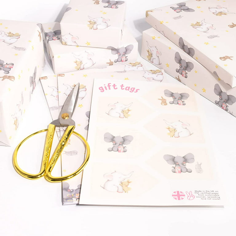 Central 23 - Elephants and Bunnies Wrapping Paper - 6 Sheet for Gift Wrap for Babies - Baby Shower - Christening - Baptism - Stars - Rabbit - Bunny