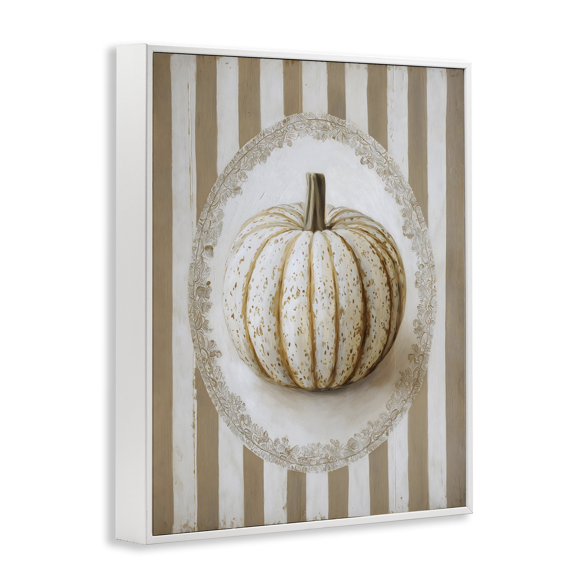 Beige Stripes Pumpkin White Framed Giclee Art, design by Arlington Prints