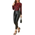 thumbnail image 2 of Unique Bargains Women's Dots Prints Velvet Burn-Out Long Puff Sleeve Blouse Tops Red XL, 2 of 6