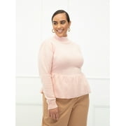 ELOQUII Elements Women's Plus Size Peplum Sweater with Puff Sleeves