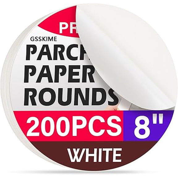 8 Inch Parchment Paper Rounds, 200Pcs Precut Baking Paper Sheets, Non-Stick Parchment Rounds for Baking Bread, Cake, Cookie and More, White