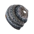 thumbnail image 3 of C.C BeanieTail Soft Stretch Cable Knit Messy High Bun Ponytail Beanie Hat, Black/Gray Tribal Blend, 3 of 4
